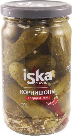 Овощные консервы ISKA Огурцы корнишоны с перцем чили, 330 г
