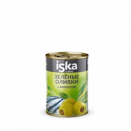 Овощные консервы ISKA Оливки зеленые с анчоусом, 280 г