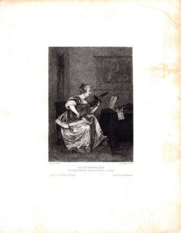 Лютнистка. Офорт, сухая игла. Германия, Лейпциг, 1872 год