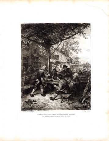 Летняя беседка голландского трактира. Офорт, сухая игла. Германия, Лейпциг, 1872 год