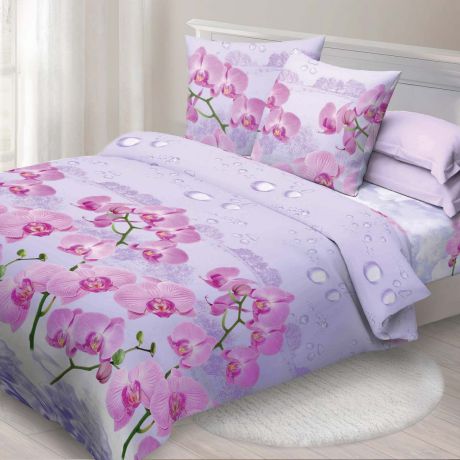Комплект постельного белья Спал Спалыч "Орхидея", 108737, розовый, 1,5-спальный, наволочки 70х70
