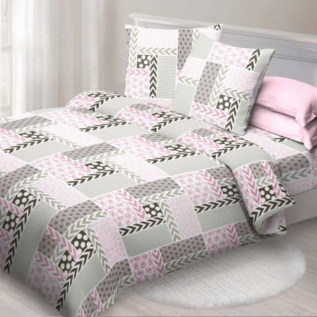Комплект постельного белья Спал Спалыч "Палермо", 108764, серый, розовый, семейный, наволочки 70х70