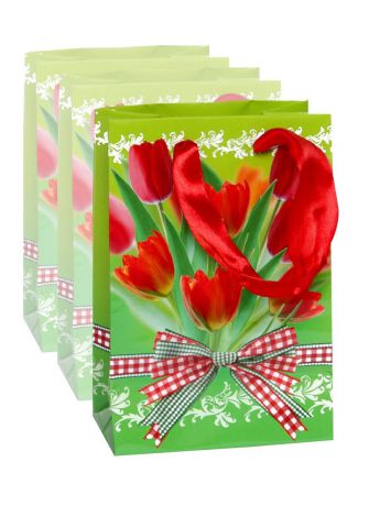 Подарочная упаковка Правила Успеха Набор из 10шт, пакет подарочный "Тюльпаны" 10*15см, 4610009216249, зеленый