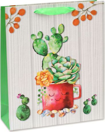 Подарочная упаковка Dream Cards "Красивый кактус", 26,4 х 32,7 х 13,6 см