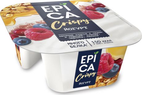 Йогурт Epica Crispy, Натуральный и смесь из мюсли и сушеных ягод, 6,5 %, 138 г