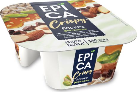 Йогурт Epica Crispy, с фисташками, смесь из семян подсолнечника, орехов и темного шоколада, 10,5 %, 140 г