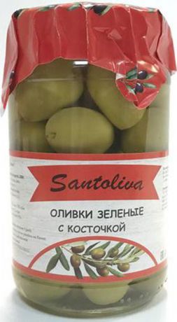 Овощные консервы Santoliva Оливки зеленые с косточкой, стеклянная банка, 350 г