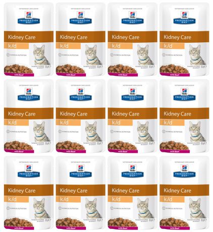 Корм влажный Hill's Prescription Diet k/d Kidney Care для кошек для поддержания здоровья почек, с говядиной, 12 шт x 85 г