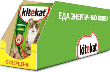 Консервы "Kitekat" для взрослых кошек, с кроликом в желе, 85 г х 28 шт