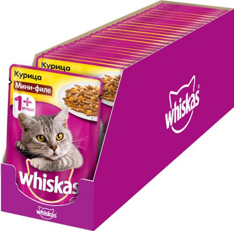 Консервы для кошек "Whiskas", мини-филе, желе с курицей, 85 г х 24 шт