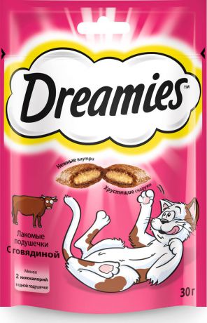 Лакомство для взрослых кошек "Dreamies", подушечки с говядиной, 30 г
