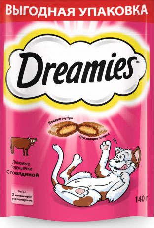 Лакомство для взрослых кошек "Dreamies", подушечки с говядиной, 140 г