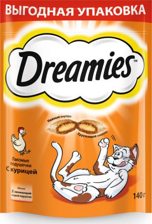 Лакомство для взрослых кошек "Dreamies", подушечки с курицей, 140 г