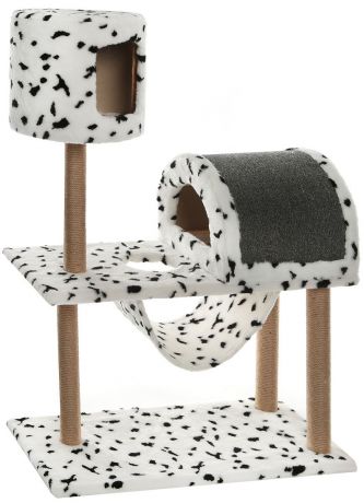 Комплекс игровой для кошек "Меридиан", с когтеточкой, с домиком и гамаком, цвет: белый, черный, 90 х 42 х 125 см