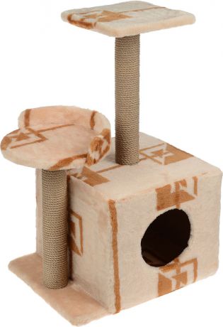 Игровой комплекс для кошек "Меридиан", с домиком и когтеточкой, цвет: коричневый, бежевый, 35 х 45 х 75 см