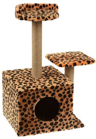 Игровой комплекс для кошек "Меридиан", с домиком и когтеточкой, цвет: коричневый, черный, бежевый, 35 х 45 х 75 см