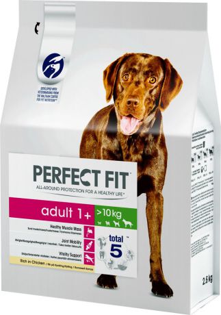 Корм сухой "Perfect Fit", для взрослых собак от 1 года средних и крупных пород, с курицей, 2,6 кг