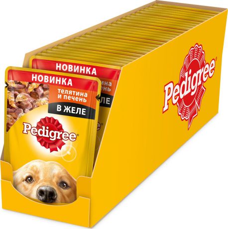 Консервы "Pedigree", для взрослых собак всех пород, с телятиной и печенью в желе, 100 г х 24 шт
