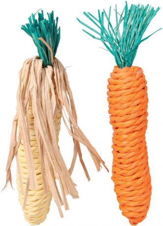 Набор игрушек для грызунов Trixie "Морковь и кукуруза", длина 15 см, 2 шт