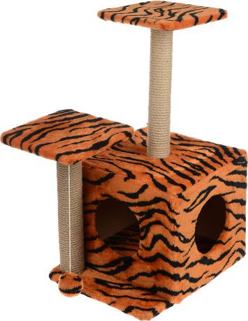 Игровой комплекс для кошек "Меридиан", с домиком и когтеточкой, цвет: оранжевый, черный, бежевый, 45 х 47 х 75 см