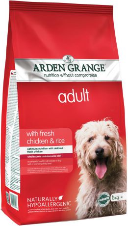 Корм сухой "Arden Grange", для взрослых собак, с курицей и рисом, 6 кг