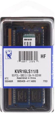 Модуль оперативной памяти Kingston DDR3L 8GB 1600 МГц (KVR16LS11/8)
