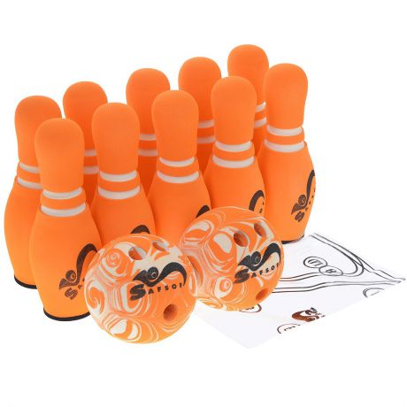 Игровой набор Safsof "Боулинг", цвет: белый, оранжевый, диаметр шара 14 см