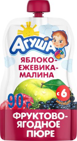 Пюре фруктовое с 6 месяцев Агуша Яблоко-Ежевика-Малина, 90 г