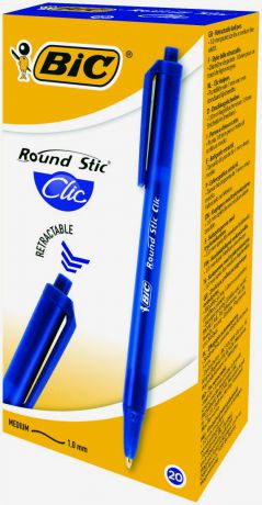 Набор шариковых ручек Bic Round Stic Clic, цвет чернил: синий, 20 шт