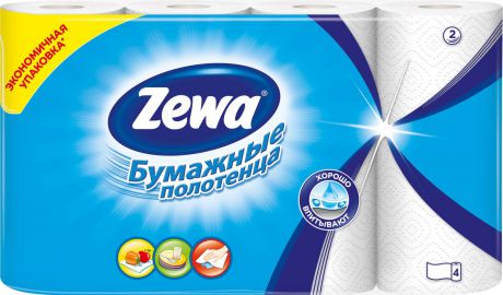 Полотенца бумажные "Zewa", двухслойные, 4 рулона