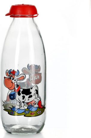 Бутылка для молока "Herevin", цвет: прозрачный, красный, 1 л. 111702-000