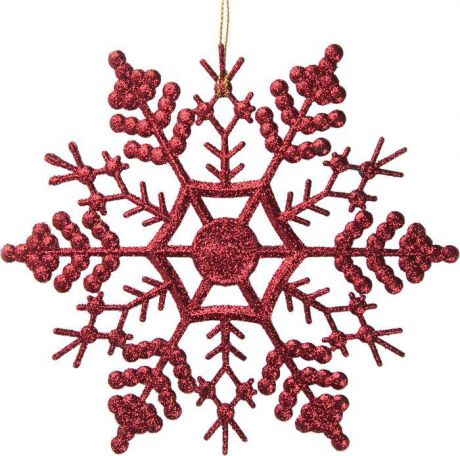 Новогоднее подвесное елочное украшение Magic Time "Снежинка-паутинка красная", 16,5 x 16,5 x 0,2 см