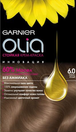 Garnier Стойкая крем-краска для волос "Olia" без аммиака, оттенок 6.0, Темно-русый