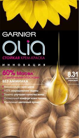 Garnier Стойкая крем-краска для волос "Olia" без аммиака, оттенок 8.31, Светло-русый кремовый, 160 мл