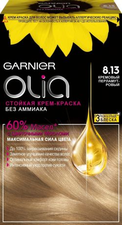 Garnier Стойкая крем-краска для волос "Olia" без аммиака, оттенок 8.13, Кремовый перламутровый, 160 мл