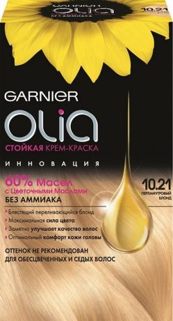 Garnier Стойкая крем-краска для волос "Olia" без аммиака, оттенок 10.21, Перламутровый Блонд