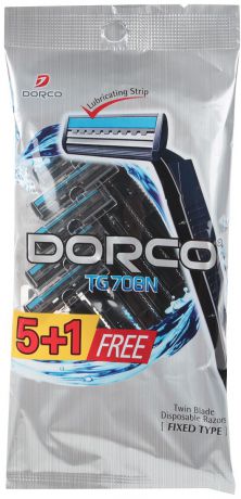 Dorco Cтанки для бритья "Dorco 2", c увлажняющей полоской, одноразовые, 5+1 шт.