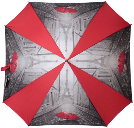 Зонт-трость женский Flioraj, полуавтомат, цвет: серый, красный. 290402 FJ
