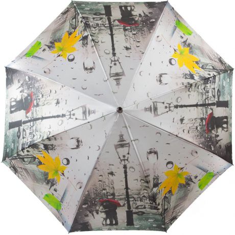 Зонт-трость женский Flioraj, полуавтомат, цвет: серый, желтый. 051105 FJ