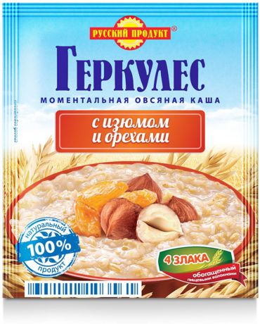 Русский продукт Геркулес овсяная каша с изюмом и орехами, 30 шт по 40 г