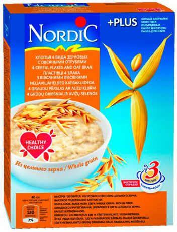 Nordic хлопья 4 видов зерновых с овсяными отрубями, 600 г