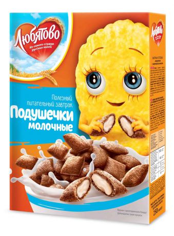 Любятово Готовый завтрак "Подушечки с молочной начинкой", 250 г