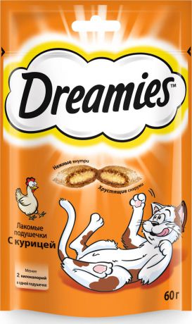 Лакомство для взрослых кошек "Dreamies", подушечки с курицей, 60 г