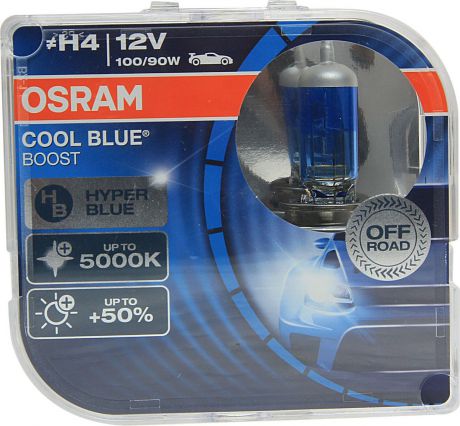 Лампа автомобильная Osram H4 (100/90) P43t +50% Cool Blue Boost 5000K (2шт 12V, 62193CBBHCB, 2 шт