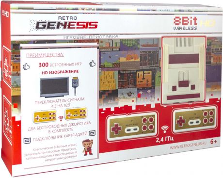 Игровая консоль Retro Genesis 8 Bit HD Wireless + 300 игр (HDMI кабель, 2 беспроводных джойстика)