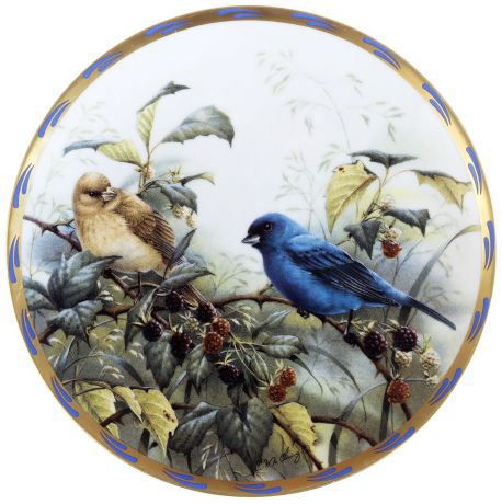 Декоративная тарелка Brooks and Bently "Вечер цвета индиго", декоративная настенная тарелка. Английский фарфор, 1993 г.