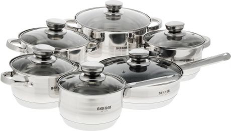 Набор посуды для приготовления Bekker De Luxe, BK-1755, серебристый, 12 предметов