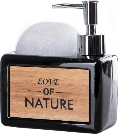 Дозатор для жидкого мыла Доляна "Природа", с подставкой для губки, 4004522, черный