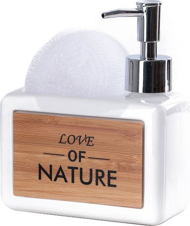 Дозатор для жидкого мыла Доляна "Природа", с подставкой для губки, 4004521, белый