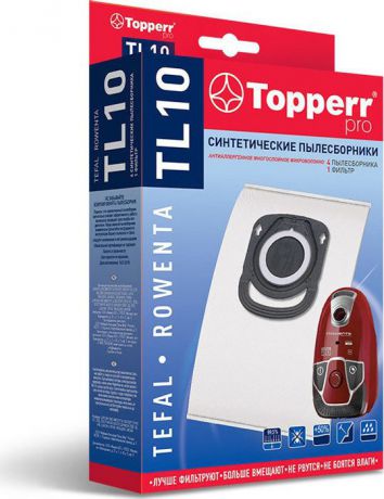 Пылесборник Topperr 1428 TL10, для пылесоса Tefal, Rowenta (ZR200540,..720,..940), 4 шт